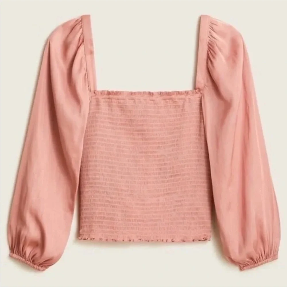 NWT J‎ Crew Squareneck Smocked Featherweight Satin Crop Top Size S